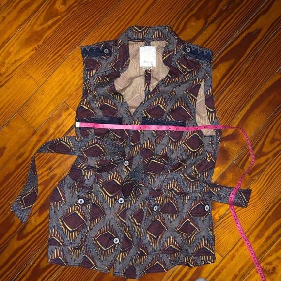 ANTHROPOLOGIE ELEVENSES Safari Vest Jacket - Tribal Print Summer Vest Jacket - S - Picture 5 of 8